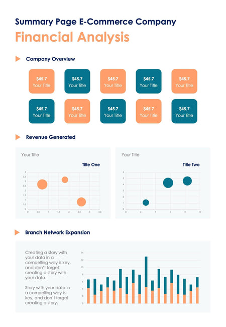 One-Pagers-Slides Infographics Aquamarine E Commerce Company Financial Analysis One Page Summary Report Document powerpoint-template keynote-template google-slides-template infographic-template