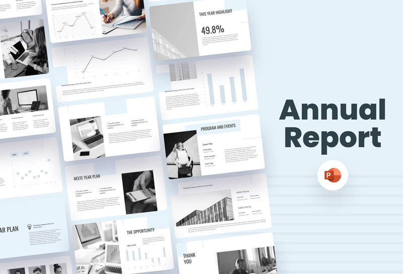 Annual-Report-Deck Slides Blue Light Black and White Minimal and Simple Presentation Annual Report Template S04212301 powerpoint-template keynote-template google-slides-template infographic-template