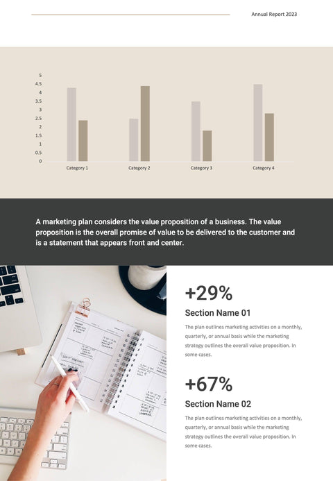 Annual-Report-Documents Documents Beige and Dark Gray Minimalist Annual Report PowerPoint Template powerpoint-template keynote-template google-slides-template infographic-template
