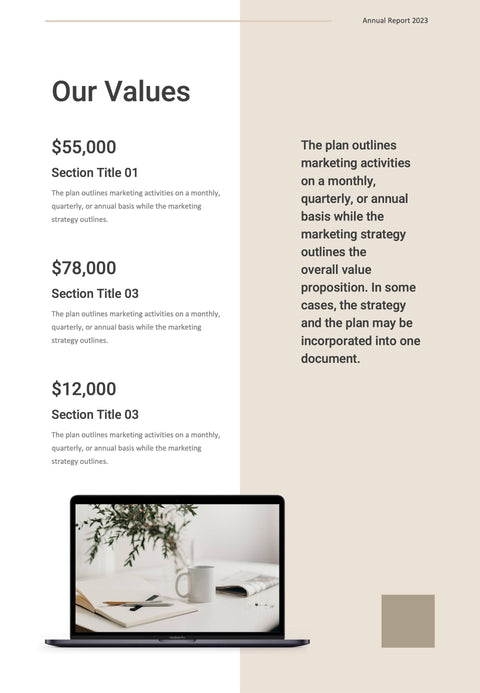 Annual-Report-Documents Documents Beige and Dark Gray Minimalist Annual Report PowerPoint Template powerpoint-template keynote-template google-slides-template infographic-template