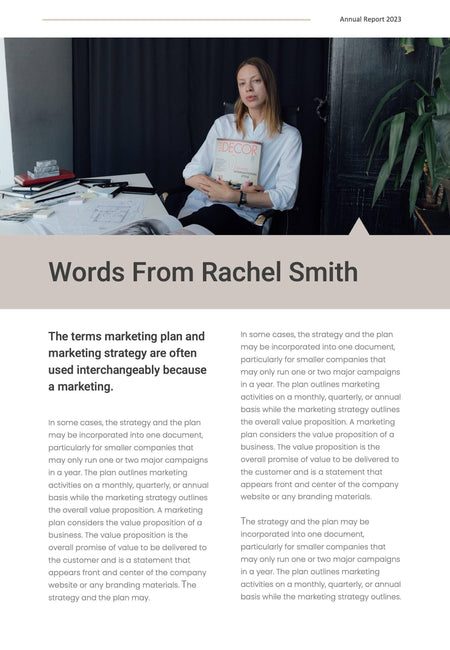 Annual-Report-Documents Documents Beige and Dark Gray Minimalist Annual Report PowerPoint Template powerpoint-template keynote-template google-slides-template infographic-template