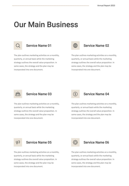 Annual-Report-Documents Documents Beige and Dark Gray Minimalist Annual Report PowerPoint Template powerpoint-template keynote-template google-slides-template infographic-template