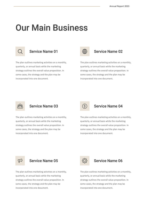 Annual-Report-Documents Documents Beige and Dark Gray Minimalist Annual Report PowerPoint Template powerpoint-template keynote-template google-slides-template infographic-template
