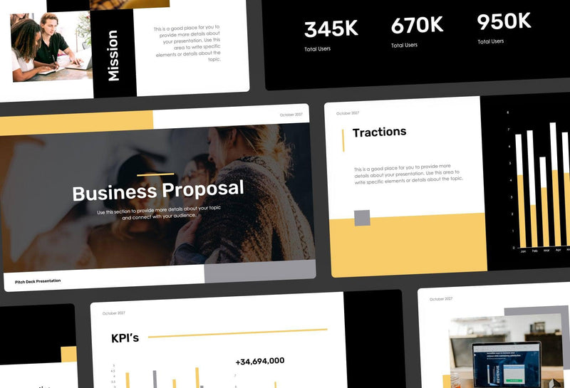 Business-Proposal-Deck Slides Black Medium Yellow Modern and Simple Presentation Business Proposal Template S10112201 powerpoint-template keynote-template google-slides-template infographic-template