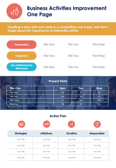 One-Pagers-Infographics Infographics Colorful Business Activities Improvement One Page Summary Report Document powerpoint-template keynote-template google-slides-template infographic-template