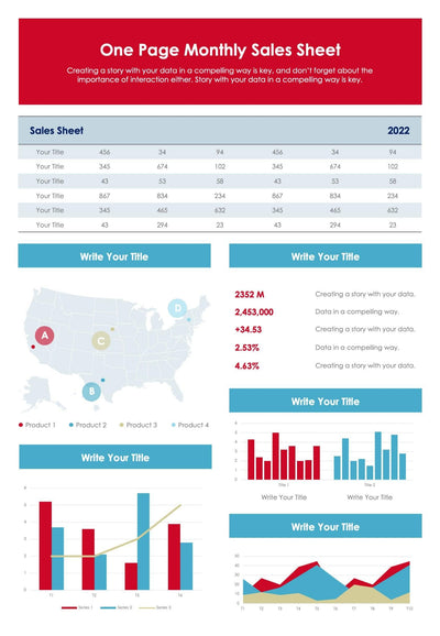 One-Pagers-Slides Slides Blue and Red One Page Monthly Sales Sheet Document powerpoint-template keynote-template google-slides-template infographic-template